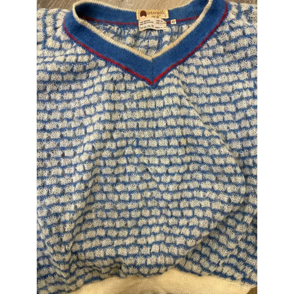 Antonella Ore Blue Mohair Sweater Made in Italy Fuzzy Knit Size 42